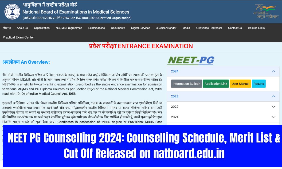 NEET PG Counselling 2024: Counselling Schedule, Merit List & Cut Off Released on natboard.edu.in