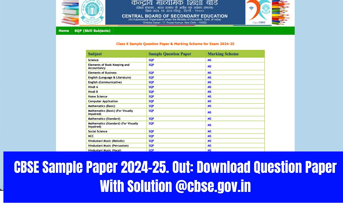 CBSE Sample Paper 2024-25. Out: Download Question Paper With Solution @cbse.gov.in